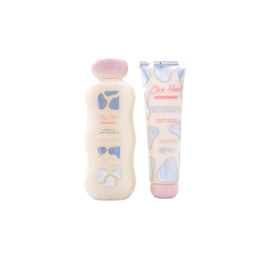 Click Hair  Duo Leche y Proteínas Shampoo y Acondicionador