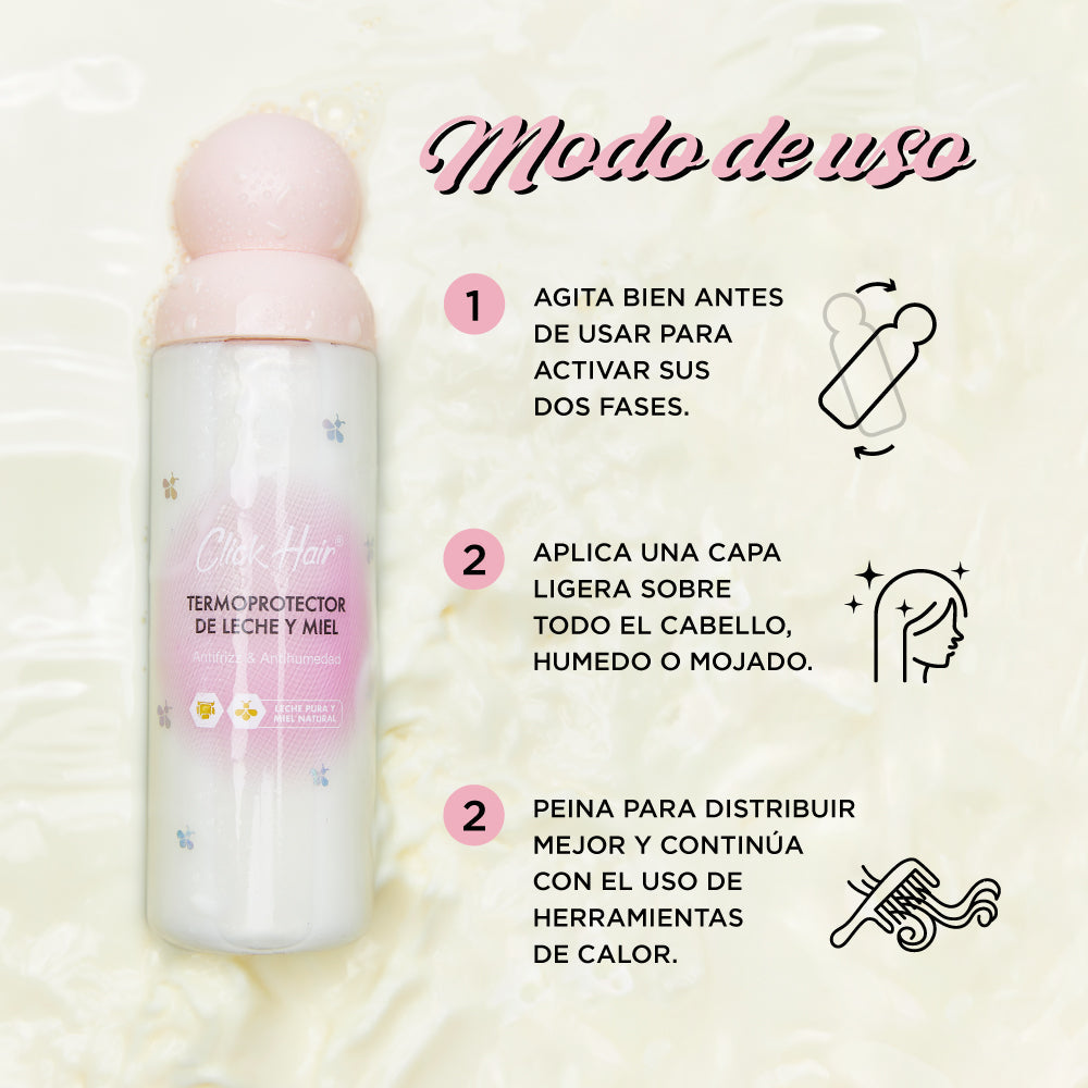 Termoprotector Bifásico Leche y Miel Click Hair | Antifrizz y Protección Térmica