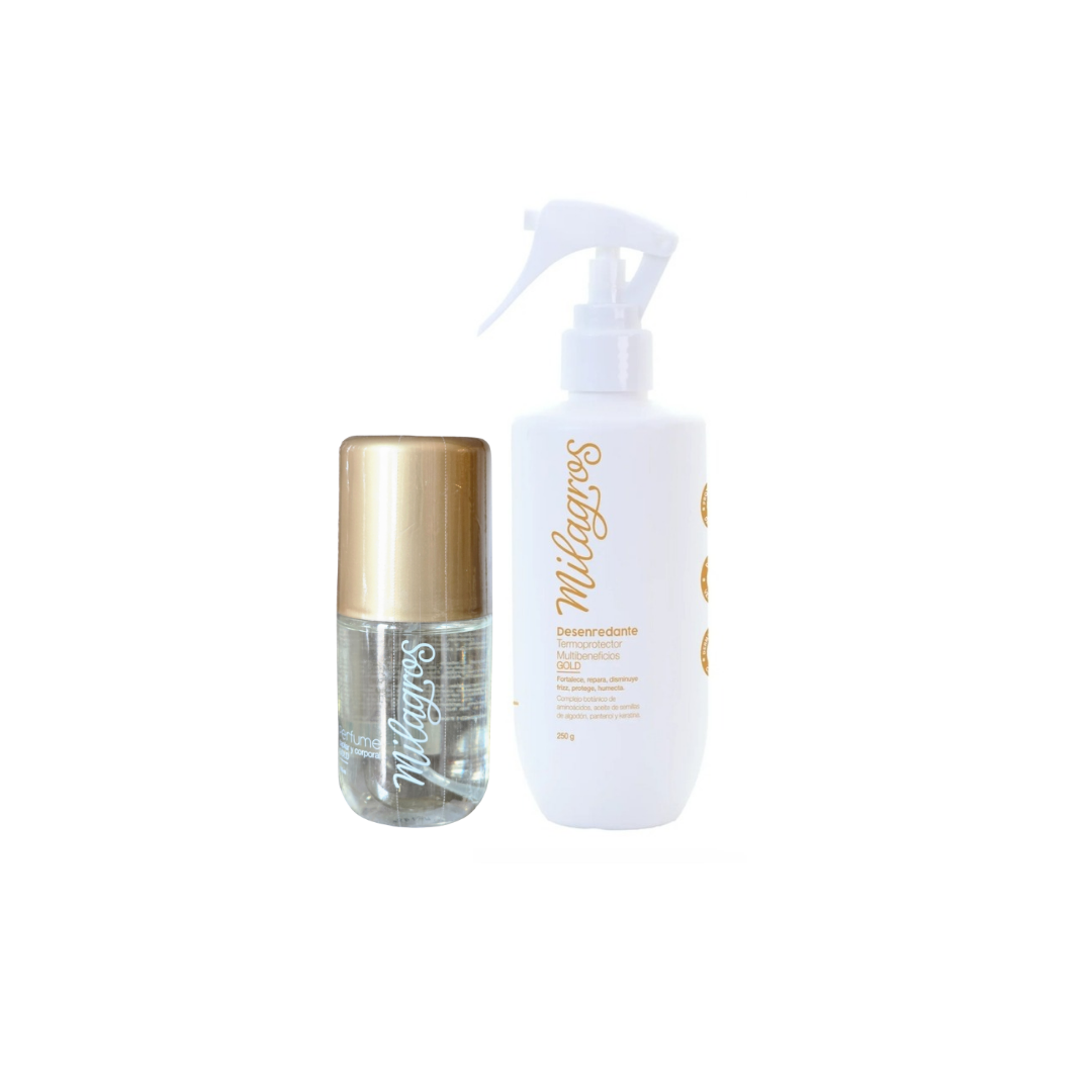 Duo Gold | Perfume capilar + Termoprotector Desenredante  Milagros