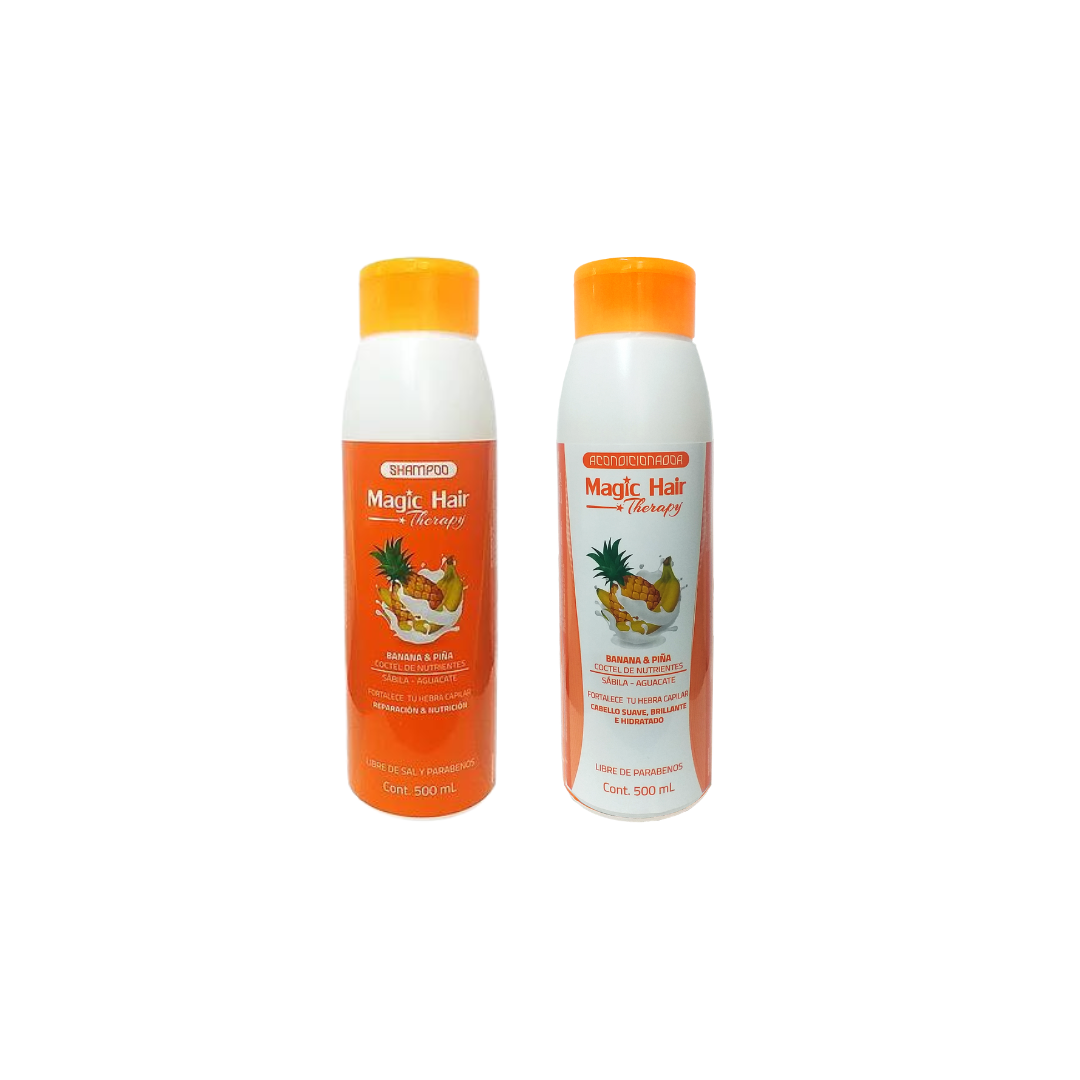 Duo Shampoo + Acondicionador banana y piña |Cabello Graso o Mixto